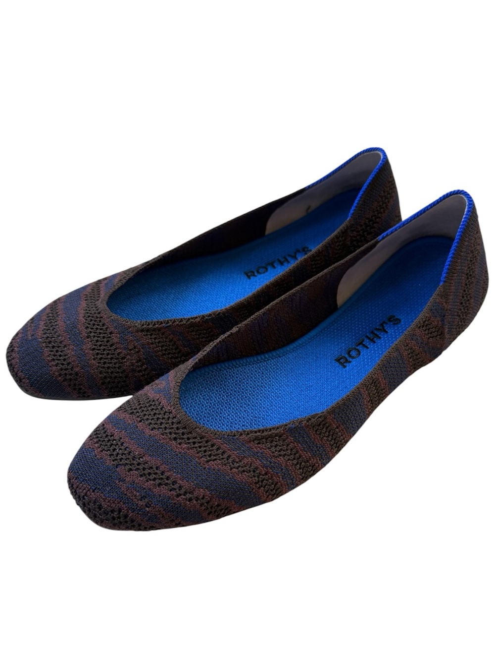 Rothy’s The Flat Round Toe Sapphire Zebra Print Shoes Women’s Size 8 EUC